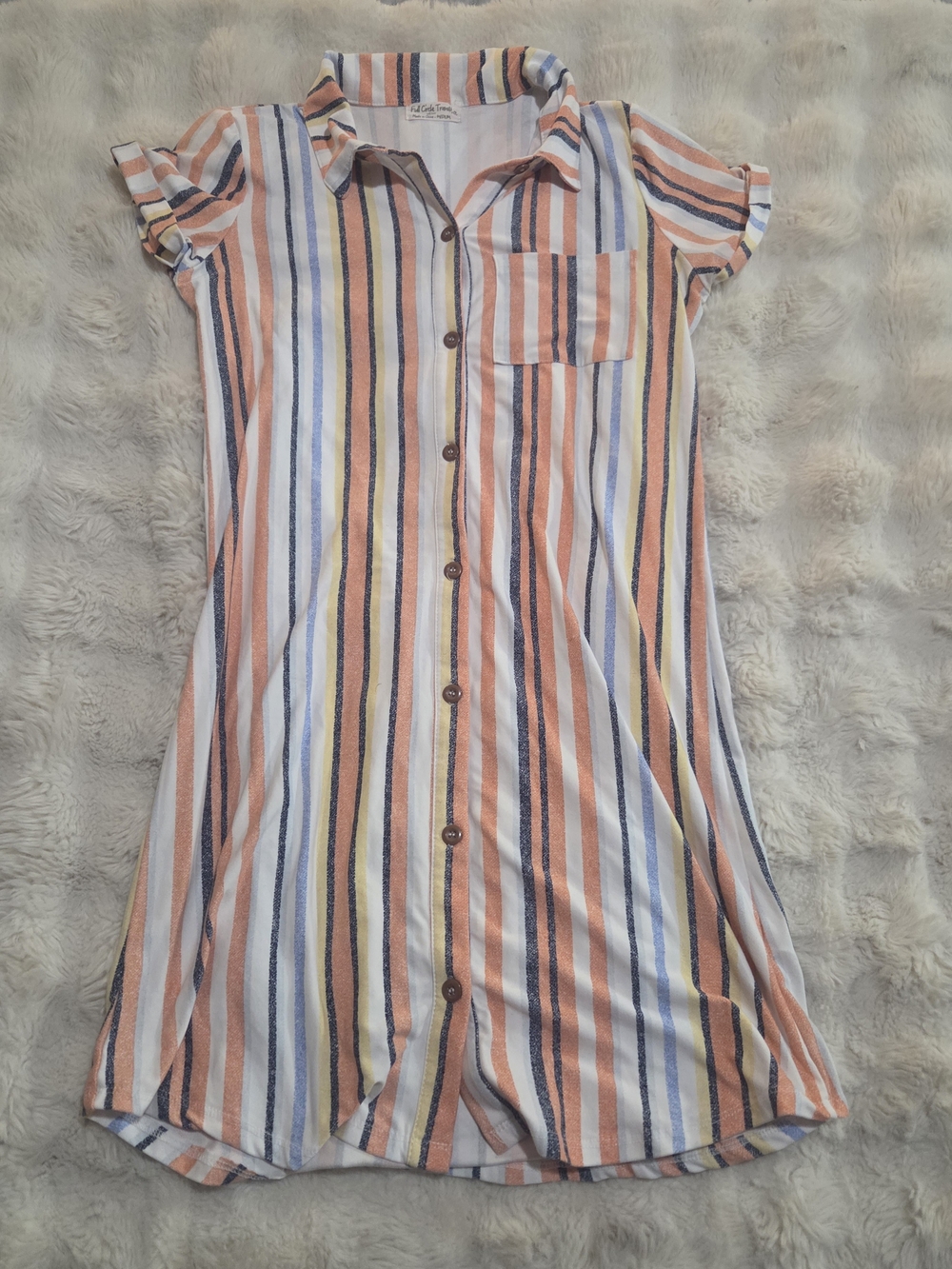 Womens Medium Striped Button-Front Dress